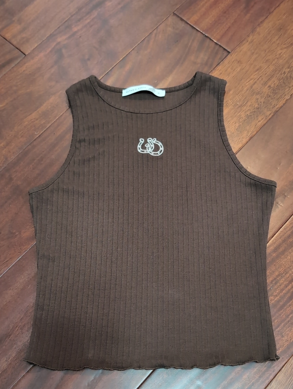 Altar'd State Brown Ribbed Logo Tank